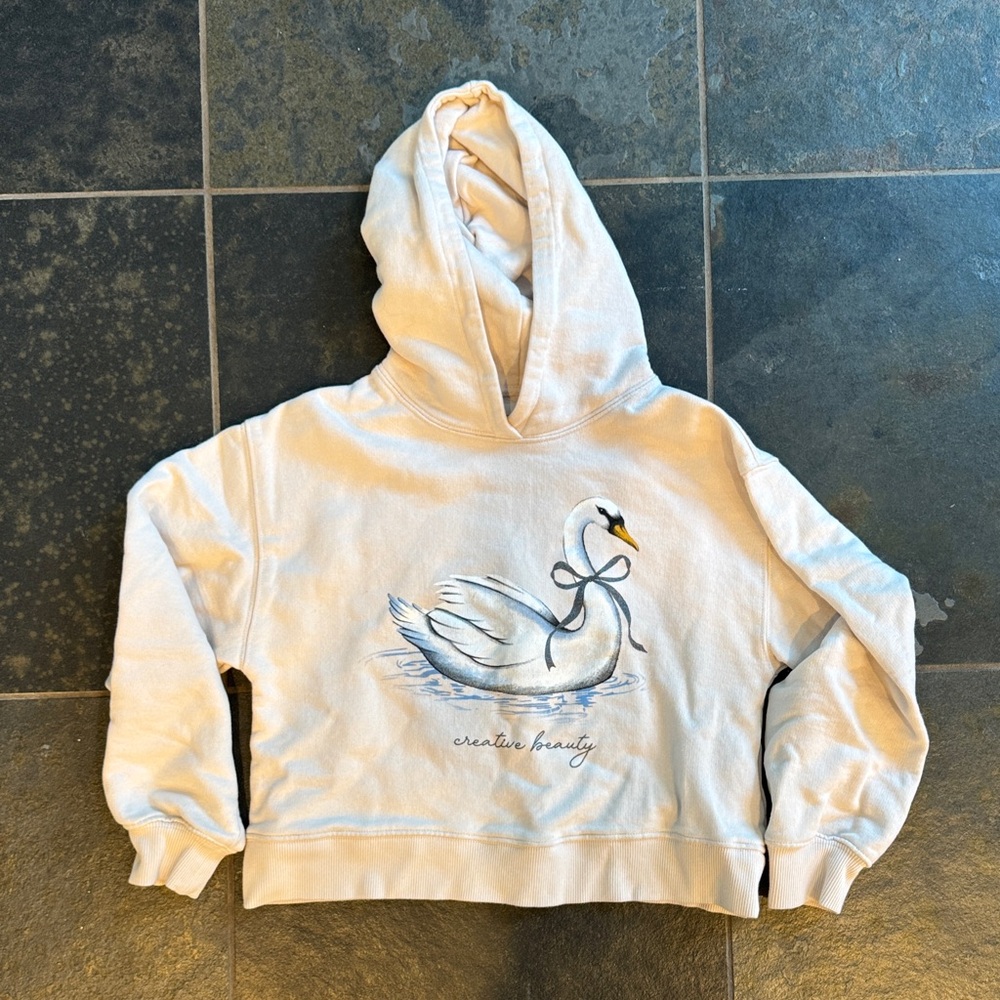 Zara Cream cropped Hoodie with Swan Design size 11-12